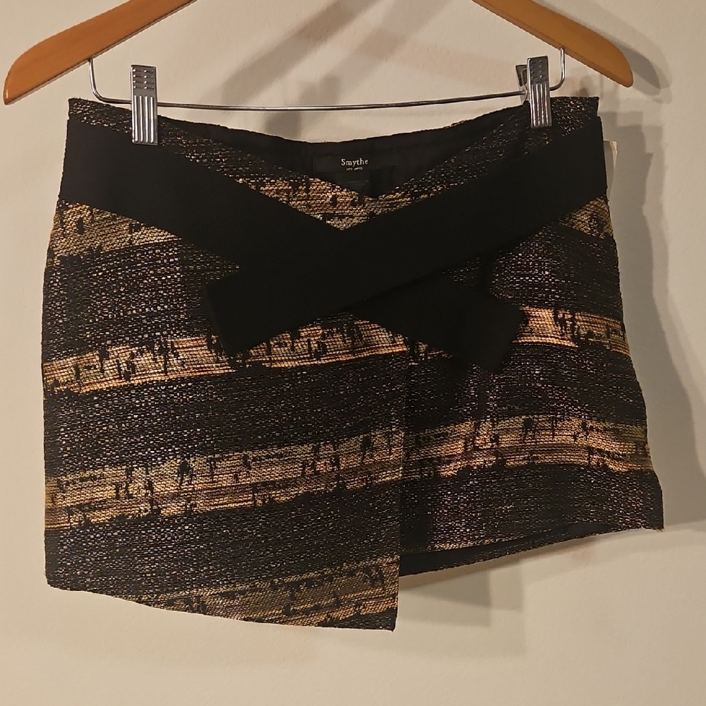 Smythe Metallic Black & Gold Mini Desert Print Skirt Sz 4 New